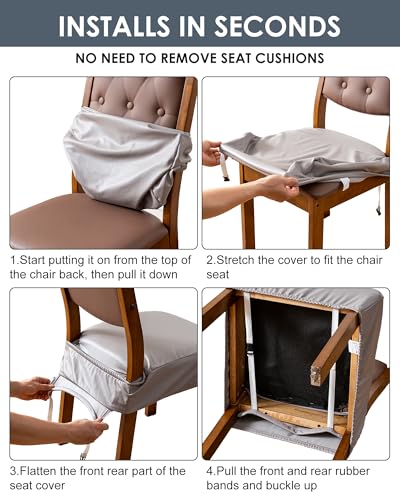 Genina Dining Chair Covers Set of 2, Waterproof PU Leather Dining Seat Covers Stretch Wipeable Dining Room Seat Cover Kitchen Chair Slipcover Protector (Rear-Covered Design, Charcoal Gray) - color: Charcoal Gray, size: Rear-Covered 2PCS