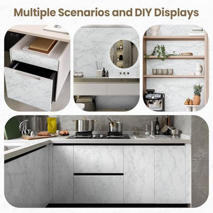 Marble Contact Paper White Extra Wide Peel and Stick for Kitchen Countertop - color: Gray/White, size: 47.2" x 196"
