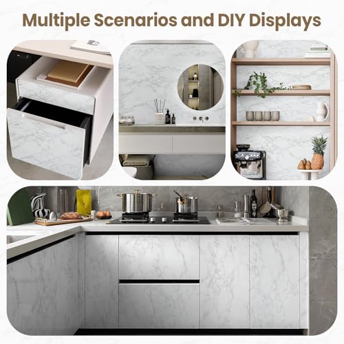 Marble Contact Paper White Extra Wide Peel and Stick for Kitchen Countertop - color: Gray/White, size: 47.2" x 196"
