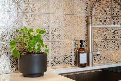 Main Street Peel and Stick Wallpaper Tiles, White & Gold Leaves, 24-Pack - style: White and Gold Leaves