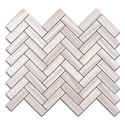 STICKGOO 10-Sheet Peel and Stick Backsplash, PVC Backsplash Tile, Herringbone Self Adhesive Wall Tile for Kitchen Bathroom, Laundry Room, Fireplace - color: Grey Serpeggiante
