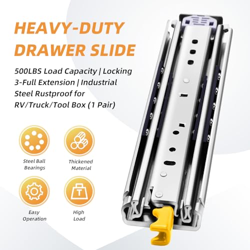 with Lock Heavy Duty Drawer Slides 12 14 16 18 20 22 24 26 28 30 32 34 36 40 44 48 52 56 60 Inch 500 Lbs Side Mount Full Extension Ball Bearing Rails Rail Tool Box Runner-W:76mm, 16 Inch - size: 16 Inch, style: Load:500 lb (With lock) -W:76mm