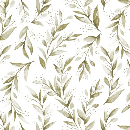 Livebor Peel and Stick Wallpaper Olive Leaf Contact Paper 17.7inch x 118.1inch Floral Leaf Wallpape Peel and Stick Self Adhesive Removable Contact Paper for Bathroom Cabnits Modern Decorative Vinyl - size: 17.7" x 118.1"
