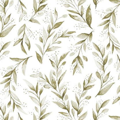 Livebor Peel and Stick Wallpaper Olive Leaf Contact Paper 17.7inch x 118.1inch Floral Leaf Wallpape Peel and Stick Self Adhesive Removable Contact Paper for Bathroom Cabnits Modern Decorative Vinyl - size: 17.7" x 118.1"