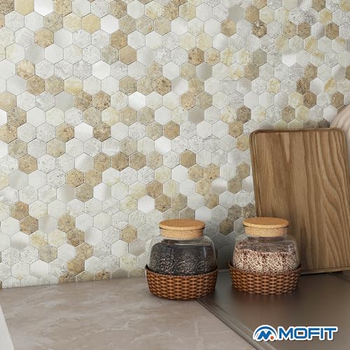 Peel and Stick Backsplash Hexagon Marble Tiles Castle Brown 5pcs - color: Castle Brown, size: 5sheets
