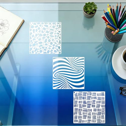16 Pcs Mixed Texture Stencils for Painting Reusable Plastic 6×6 Inch Geometric Layering Stencils Drawing Templates for Crafts DIY Wall Canvas Notebook Knit Card Wood - color: Style D