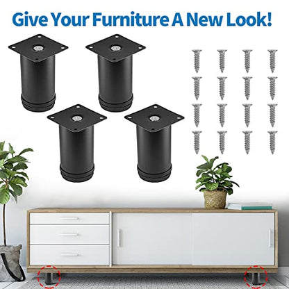 Stainless Steel Adjustable Furniture Legs 4 Inch - Black - 4pcs - color: Black, size: 4"