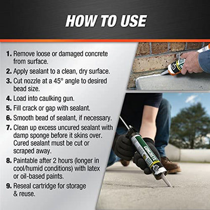 DAP Concrete and Mortar Filler and Sealant, Gray, 10.1 Oz (7079818096) - size: 10.1 Oz, Single