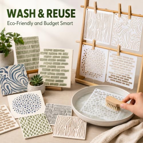 16PCS Geometric Stencils for Painting, Texture Stencils for Crafts Reusable