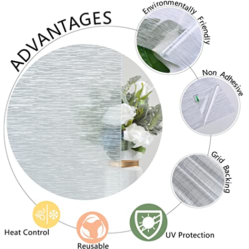 VELIMAX Frosted Window Privacy Film Non Adhesive Window Cling Removable Glass Covering Clear Water Opaque Window Film for Home Anti UV 17.7x118 inches - color: Translucent, size: 17.7"x118" (45x300cm)