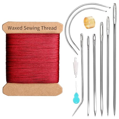 Upholstery Thread Repair Sewing Kit, 32 Yard Waxed Thread Leather Needles - color: Dark red