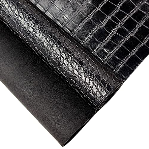 12" x 53" Glossy Embossed Crocodile Texture Faux Leather Roll Synthetic Leather Crafts Fabric for Wallets Keychains Handbags Making Sewing Crafts Material (Black) - color: Black