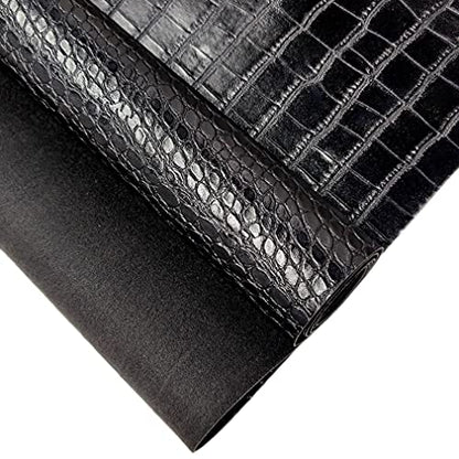 12" x 53" Glossy Embossed Crocodile Texture Faux Leather Roll Synthetic Leather Crafts Fabric for Wallets Keychains Handbags Making Sewing Crafts Material (Black) - color: Black