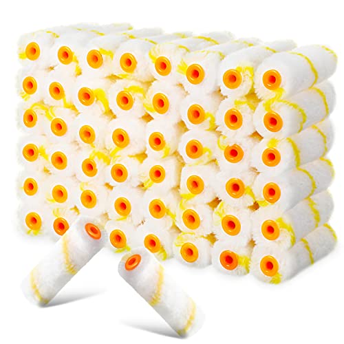 Leumoi 100 Pcs 4 Inch Microfiber Paint Roller Covers, Yellow White - color: Yellow/White