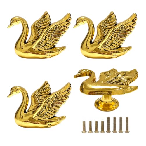 4Pack Swan Cabinet Knobs, Elegant Flying Bird Drawer Pulls Handle - color: Antique Gold