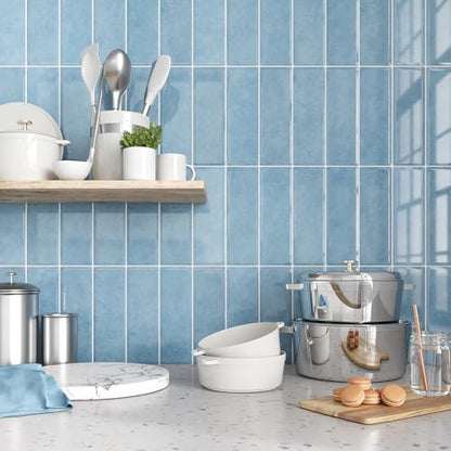 VEELIKE Coastal Blue Peel and Stick Backsplash for Kitchen Waterproof Peel and Stick Tile Backsplash 6 Sheets 12''x12'' Renter Friendly Self Adhesive Back Splash Tile Stickers for Kitchen Bathroom