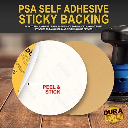 Dura-Gold 8" Gold PSA Sanding Discs, 120 Grit (Box of 10) - Self Adhesive - size: 120-Grit