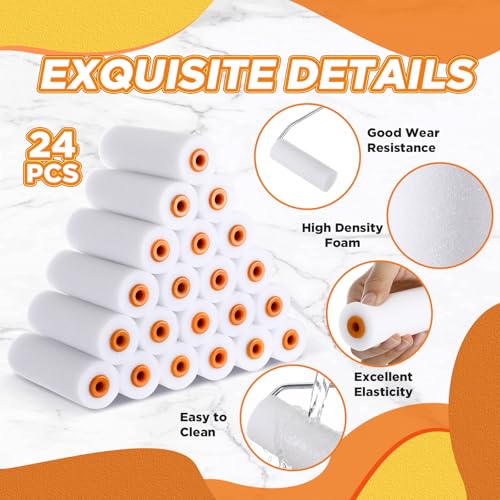 24 Pcs 4 Inch Foam Paint Rollers with Roller Frame Kit High Density Foam Paint Roller House Painting Supplies, Mini Rollers Accessories for Painting Walls, Doors, Furniture, Trim, Cabinets