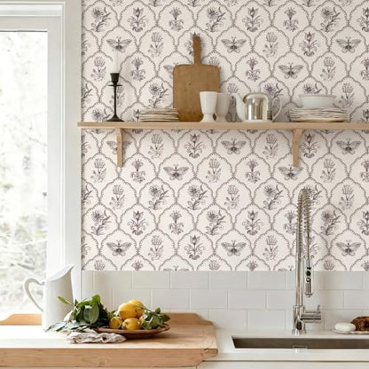 Jeweluck Floral Peel and Stick Wallpaper Butterfly Wallpaper 16.9”x118.1” - color: Brown
