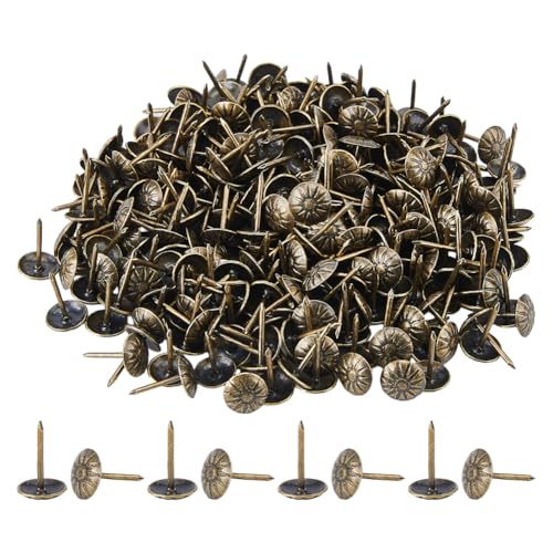 SUPERFINDINGS 400Pcs Upholstery Tacks Round Flower Vintage Upholstery Nails Antique Bronze Upholstery Decorative Tacks Sofa Foam Nails for Chair Bed Furniture Decoration - color: Antique Bronze