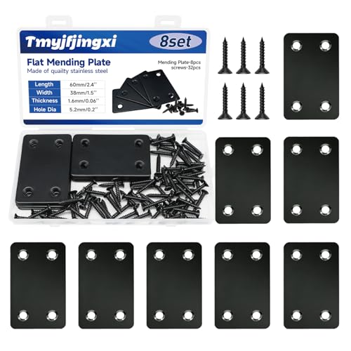 2.4x1.5'' Black Metal Straight Flat Braces Brackets for Wood Stainless Steel Mending Plates with Holes (8Set/40Pcs) YY033-38x60 - size: 38x60