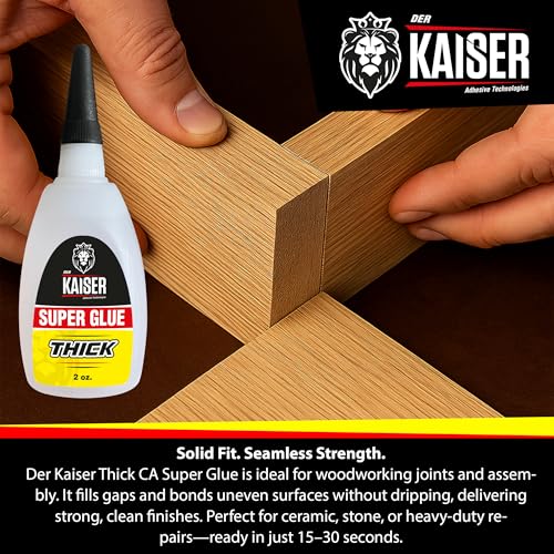 Der Kaiser Thick CA Super Glue (2 oz) – Gap-Filling Cyanoacrylate Adhesive – 15-30 Sec Cure – Pro Kit with Microtips – Wood, Plastic, Metal, 3D Printing, Hobby Models, DIY Repairs – 1,000-1,500 CPS - size: 2 oz