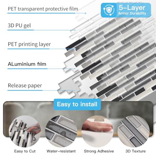Art3d Linear Subway Design Peel and Stick Backsplash, 20-Pack, Black & Gray - color: Black & Gray