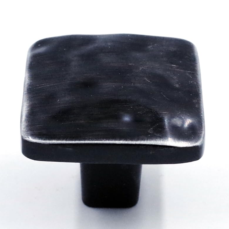Jetland Square Hammered Cabinet Knobs - 6-Pack, Black with Grey Line, 1-1/4" Knobs, Rustic Solid Cast Square Knobs for Dresser Nightstand Furniture, HT0612BGL30 - color: Black with Grey Line, size: 1-1/4" Knobs