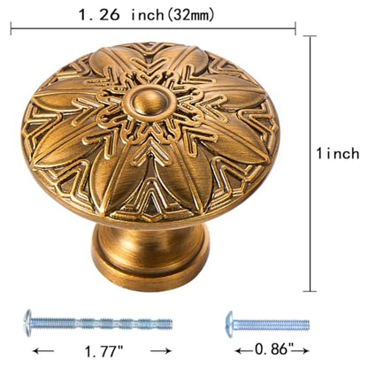 10Pcs Round Cabinet Knobs 1-1/4 Inch Antique Gold Knobs for Kitchen Drawers - color: Antique Brass, size: Dia 1.25 inch