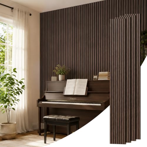 PIWA Acoustic Wood Slat Wall Panels, 4 Pack 92.9"x11.8" Dark Walnut - color: Dark Walnut, size: 94x12" 4pcs