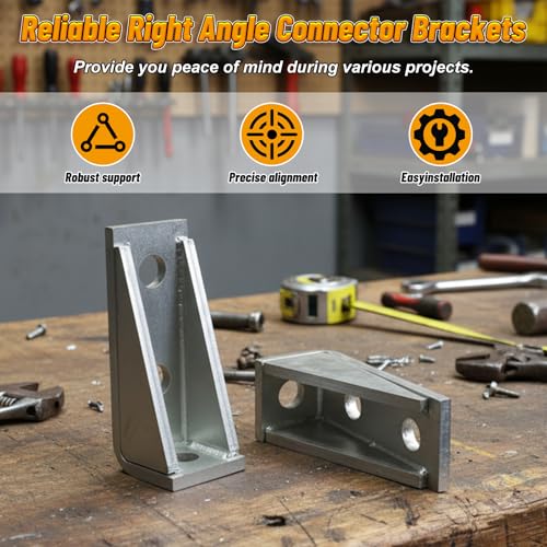 4 Pack 90 Degree Gusseted Fittings, 3 Hole Right Angle Connector Brackets for 1-5/8" Strut Channel, L Corner Bracket, 7/32" Thick, Heavy Duty Welded Corner Braces