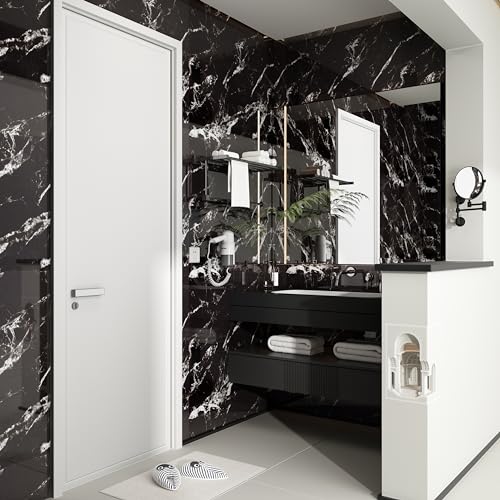 Haimin 3D Wall Panels Peel and Stick Marble Tile Look 10 Pack Waterproof - color: Black-JGH