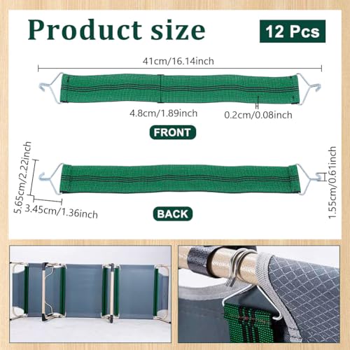 NBEADS 12 Pcs Zero Gravity Chair Replacement Belts, Heavy-Duty Polyester Elastic Support Straps 16.1x1.9Inch Reinforced Clasps for Patio Lawn Folding Recliners, Green
