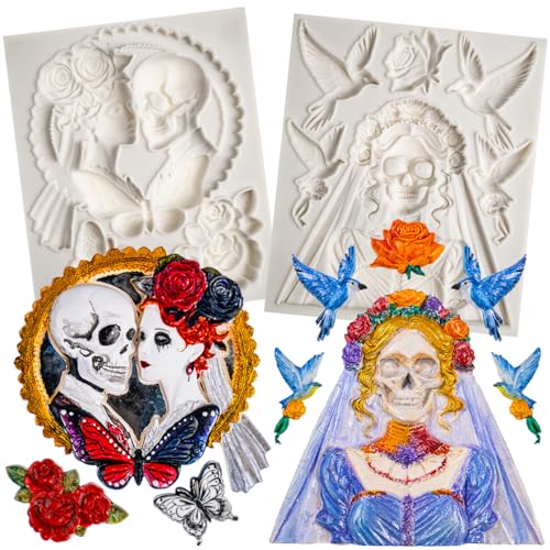 Skeleton Bride and Groom Clay Molds for Crafts - color: Skull Couple