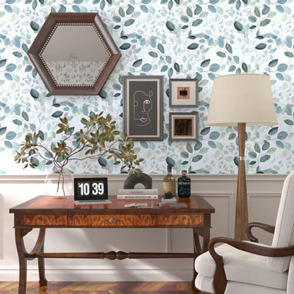 Teal Floral Olive Green Leaf Peel and Stick Wallpaper 17.5" x 118" - color: Green Leaf, size: 17.5" x 118"