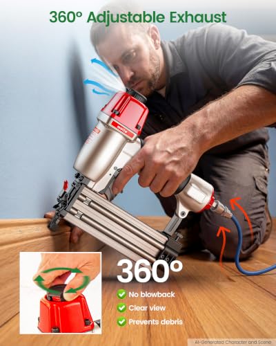 meite F50C Pneumatic Brad Nailer Kit Includes 1,000 Pcs 18 Gauge Brad Nails 1-Inch, Compatible with 5/8" to 2" Brad Nails, Ideal for Trim Work, Furniture Building & Finish Applications