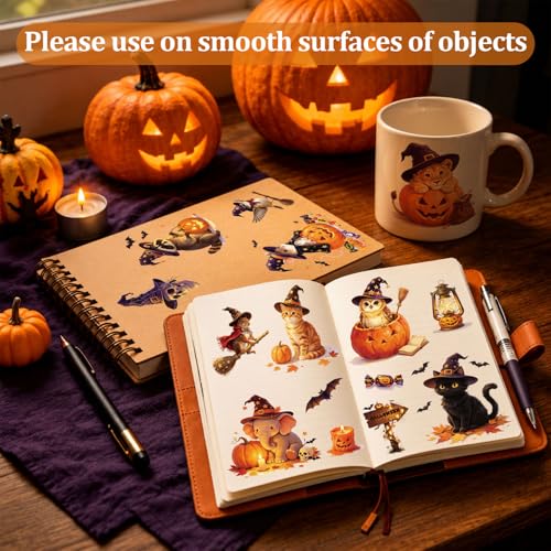 WANDIC 3 Sheets Halloween Rub on Transfer Stickers, Tiger Rabbit Cat in Witch Hat Waterproof Decal for Crafts Furniture Scrapbook Album Laptop, 15 * 30cm - color: Halloween Animals