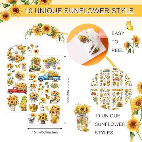 Lincia 10 Sheets Christmas Rub on Transfers for Crafts, Sunflowers - style: Sunflowers