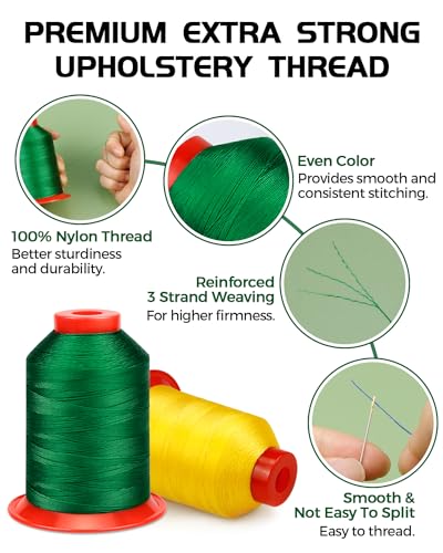 1000 Meters FIVEIZERO Extra Strong Upholstery Thread,Green Bonded Nylon Thread for Denim Leather,Craft,Machine,DIY and Home (1 Pack) CJ - color: Green