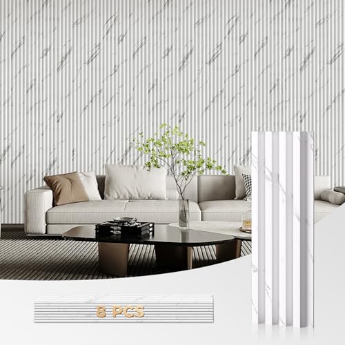 OUZUGIE WPC Acoustic Slat Wall Paneling, 8-Pack 96 x 6 Inches - color: White, size: (High)96“ x 6"