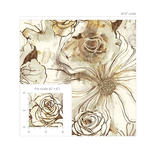 NextWall Harry & Grace Ink Rose Abstract Floral Peel and Stick Wallpaper (Ochre & Mocha) - color: Ochre & Mocha