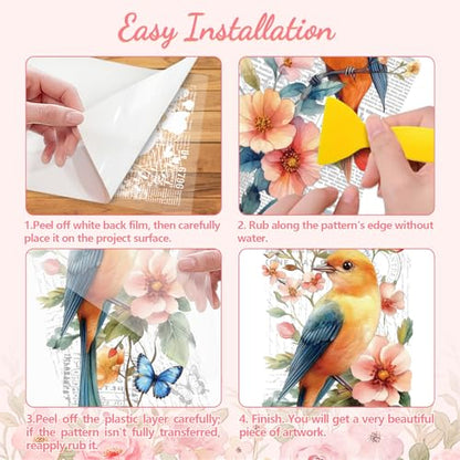 Peacoblue Single Bird Flower Rub On Transfers for Furniture 6"x12" - style: Single Photo Of Bird And Flower