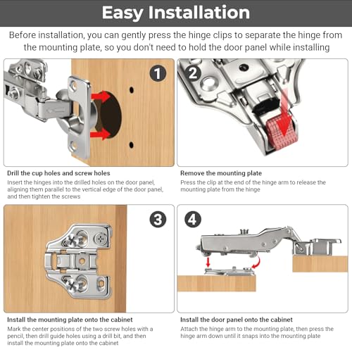 4 Pack 35mm Soft Close Full Overlay Cabinet Hinges, 3D Hydraulic - size: Full Overlay