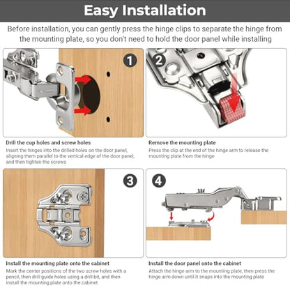 4 Pack 35mm Soft Close Full Overlay Cabinet Hinges, 3D Hydraulic - size: Full Overlay