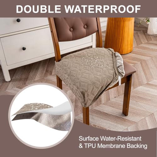 Genina Waterproof Chair Covers Set of 6,Dining Chair Cover,Khaki - color: Khaki-square Style, size: 6PCS