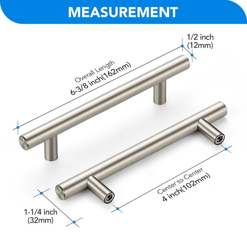 HOME EDIT Brushed Nickel Cabinet Handles, Drawer Pulls, 4 Inch, 30 Pack - color: Brushed Nickel, size: 4 Inch Hole Center