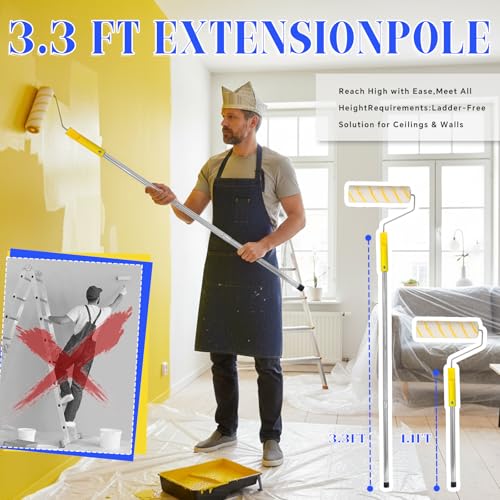 18Pcs Paint Roller Kit with 3.3ft Extension Pole