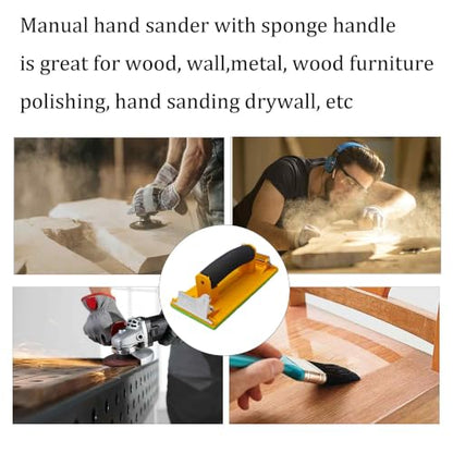 2PCS 7.48 x 3.56 Inch Hand Sander Sandpaper Holder Sponge Grip Handle Manual Sanding Block for Sheets Drywall Wood Metal Furniture Wall Sanding (Yellow) - color: Yellow