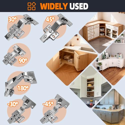 Negative Angle Cabinet Hinges Soft Close, 4-Pack Full Overlay Frameless - style: -30°