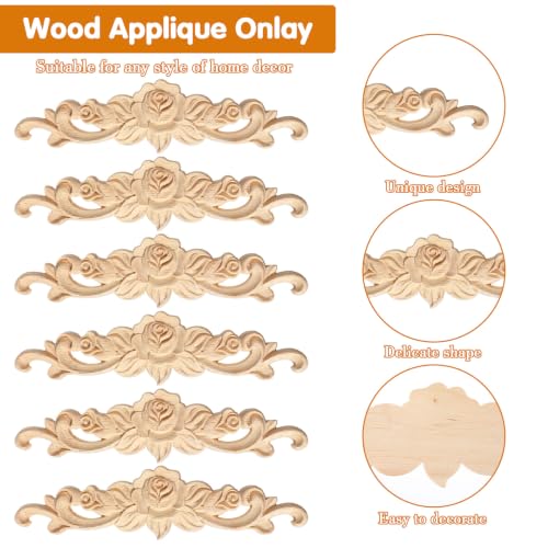 6 Pcs Wooden Appliques, 8 x 2 in Wood Appliques for Furniture